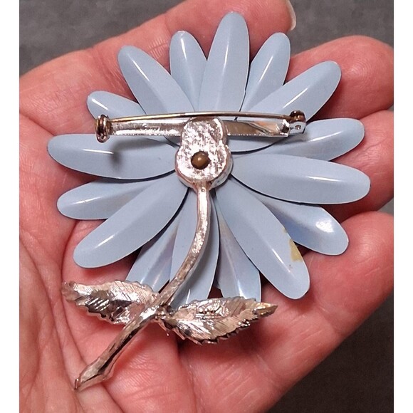Vintage Enamel Flower Pin Iridescent Blue Coro Pin - Picture 3 of 4